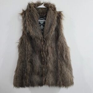 Vintage Y2K Joujou Womens Faux Fur Vest Size XL Brown Preppy Glam